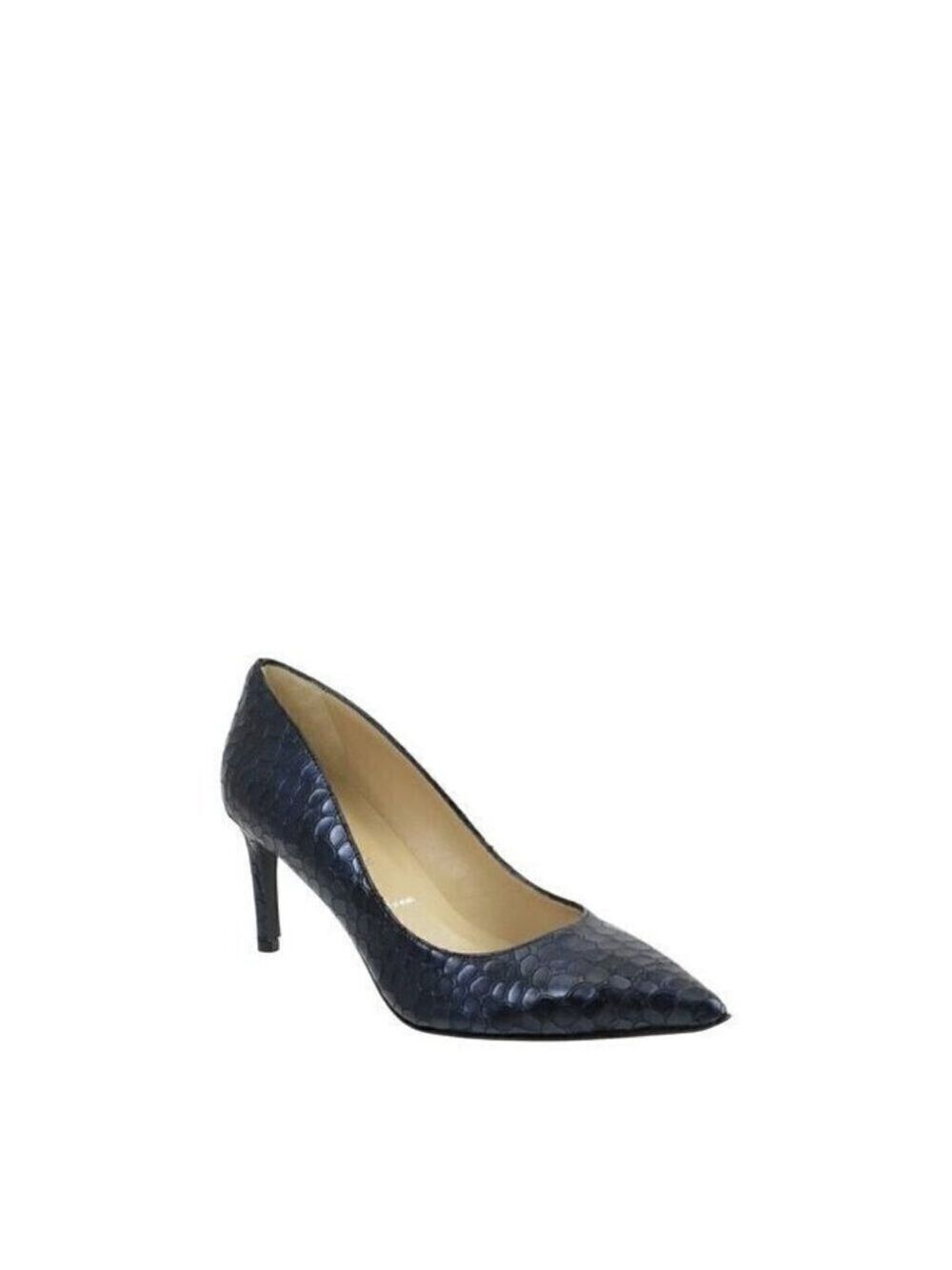 RON White "Cynthia" Pointed Toe Navy Blue Croc Embossed Heel BNWT Italy